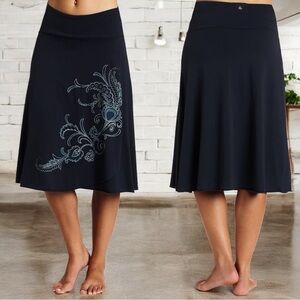 Prana Roll Down Faux Wrap Graphic Printed Stretchy Cotton Athleisure Midi Skirt